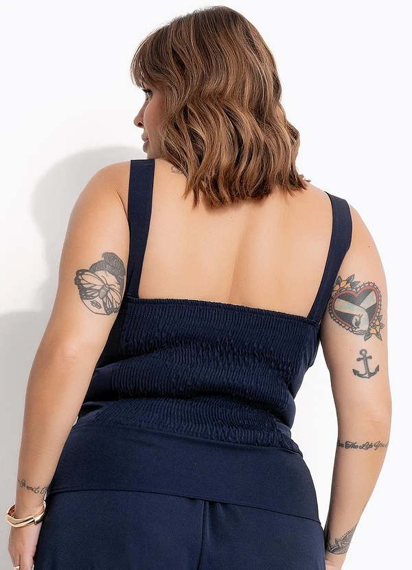 Marguerite - Blusa Azul Marinho em Crepe Plano 2