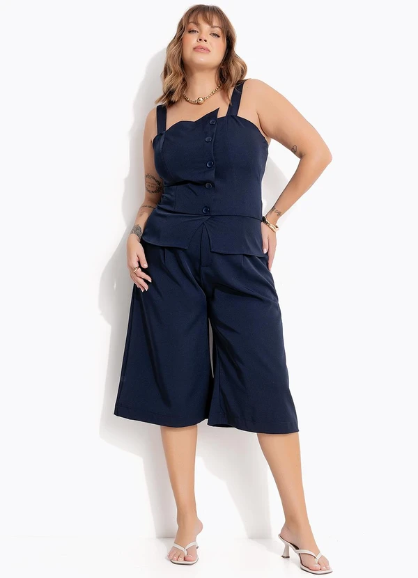 Marguerite - Blusa Azul Marinho em Crepe Plano 3