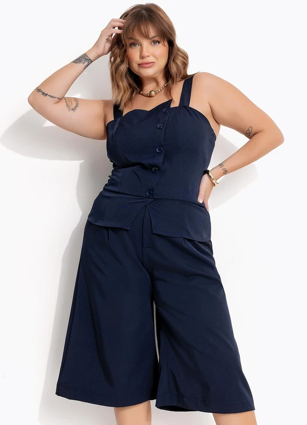 Marguerite - Blusa Azul Marinho em Crepe Plano 4