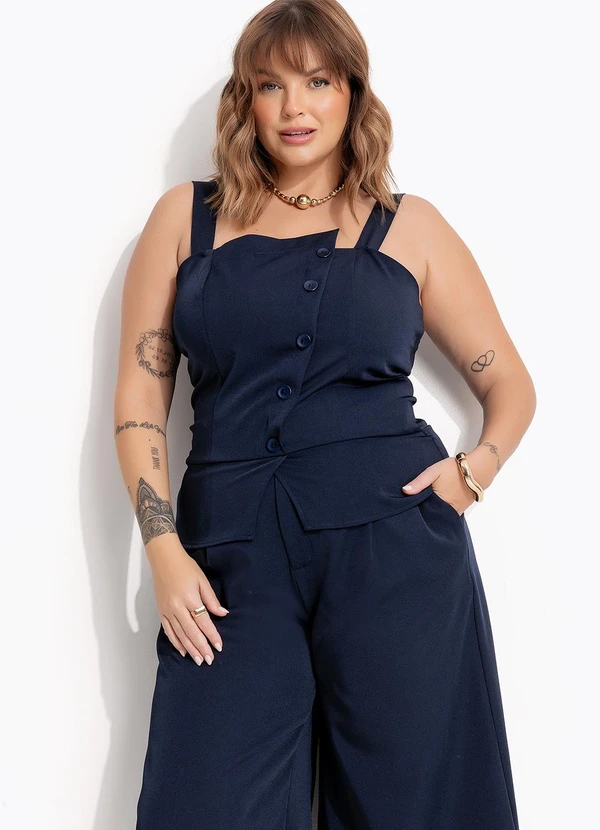 Marguerite - Blusa Azul Marinho em Crepe Plano 5