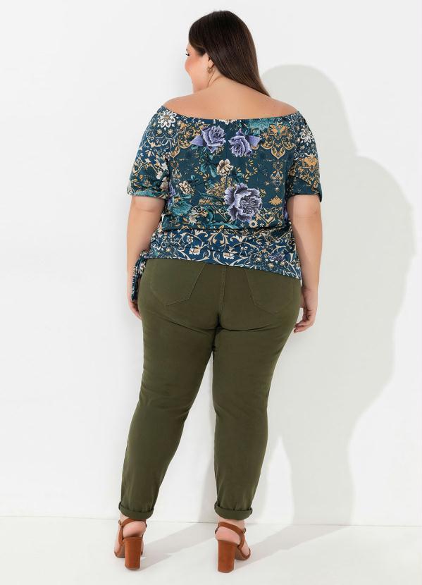 Outlet - Blusa Floral Azul Decote Ombro a Ombro Plus Size 5