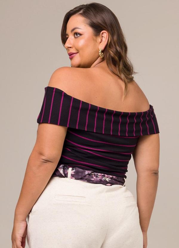 Cess - Blusa Ombro a Ombro Diana Listrada Roxo 4