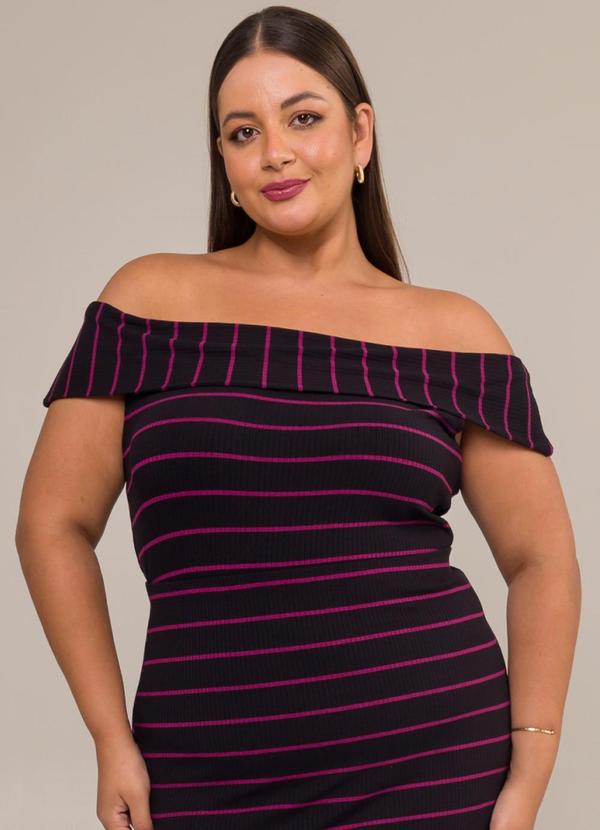 Cess - Blusa Ombro a Ombro Diana Listrada Roxo 1