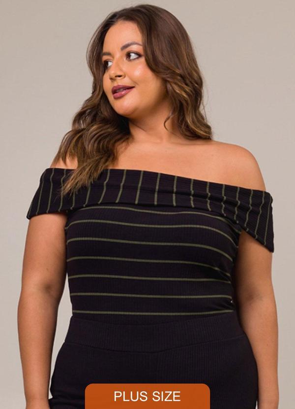 Cess - Blusa Ombro a Ombro Diana Listrada Verde