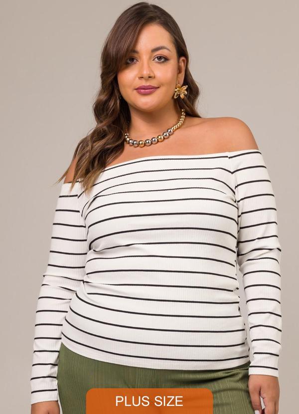 Cess - Blusa Ombro a Ombro Plus Size Canelado Branco