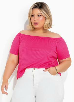 Blusa (Pink) Ombro a Ombro em Ribana Plus Size
