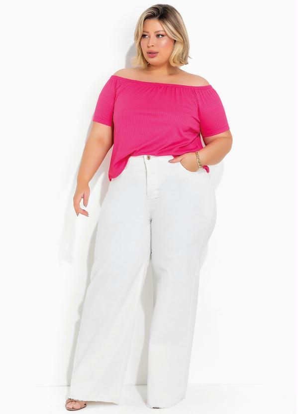Queima Estoque - Blusa Pink Ombro a Ombro em Ribana Plus Size 2