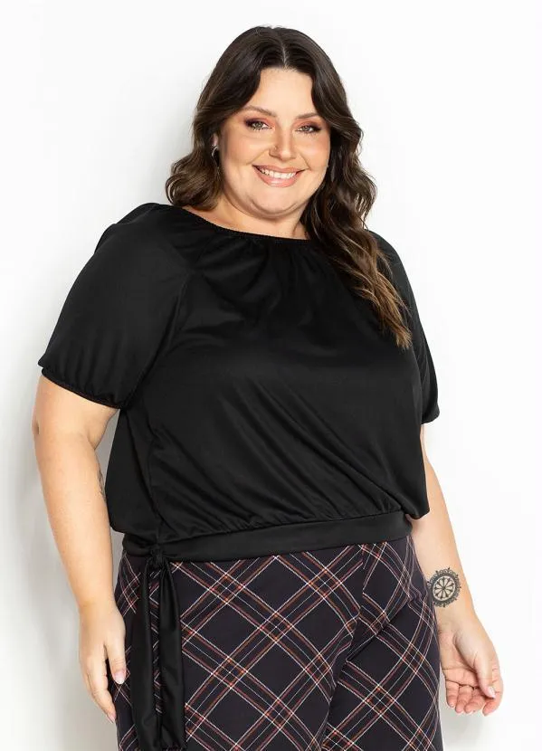 Marguerite - Blusa Preta Decote Ombro a Ombro Plus Size