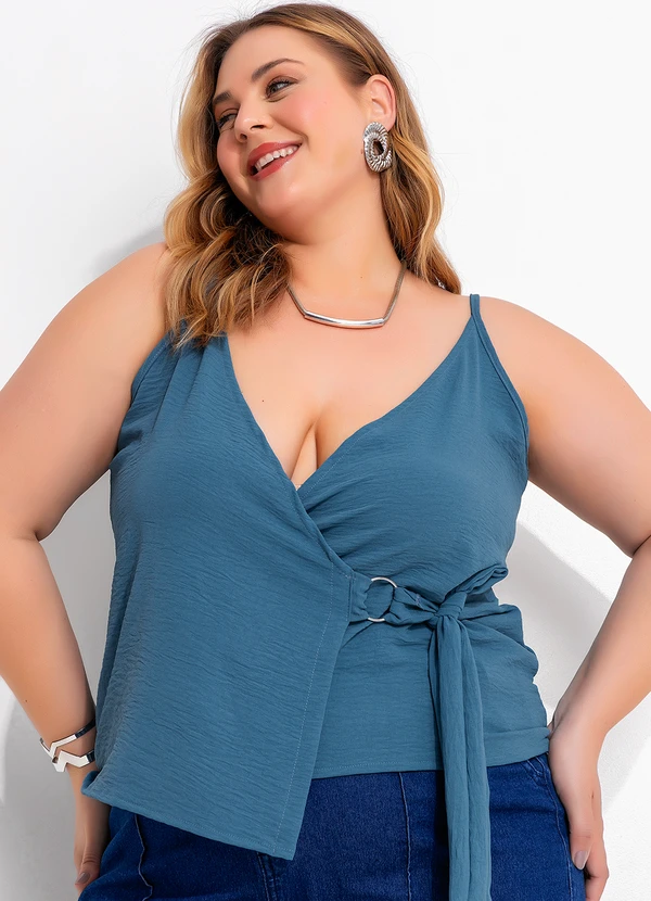 Marguerite - Blusa Azul em Crepe Plano