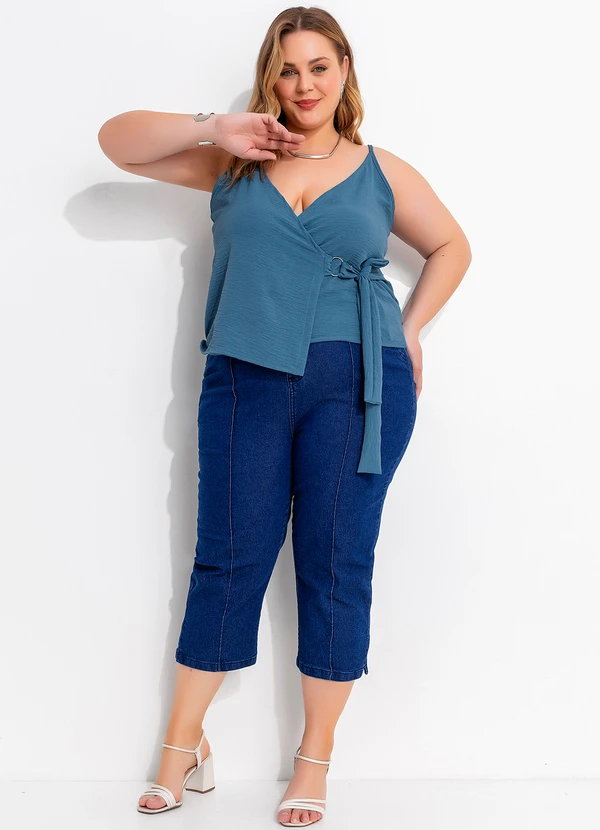 Marguerite - Blusa Azul em Crepe Plano 3