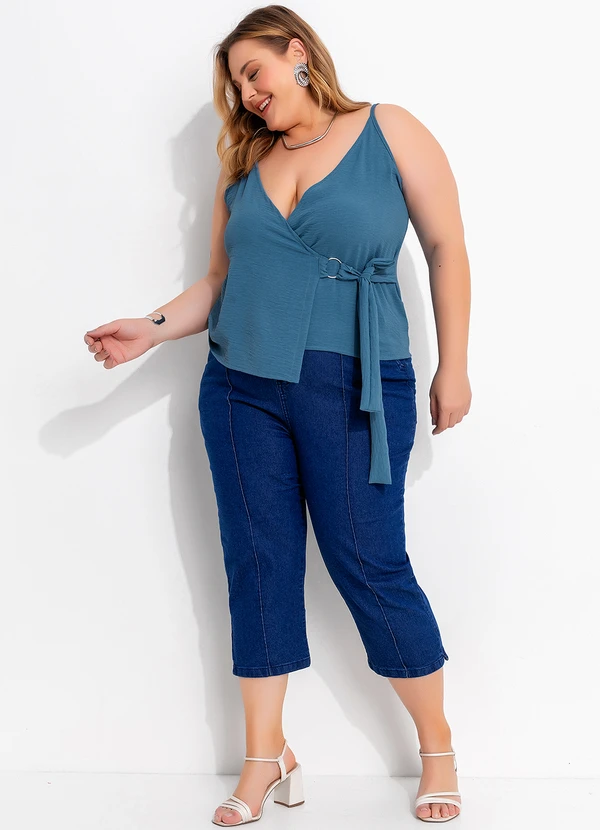 Marguerite - Blusa Azul em Crepe Plano 5