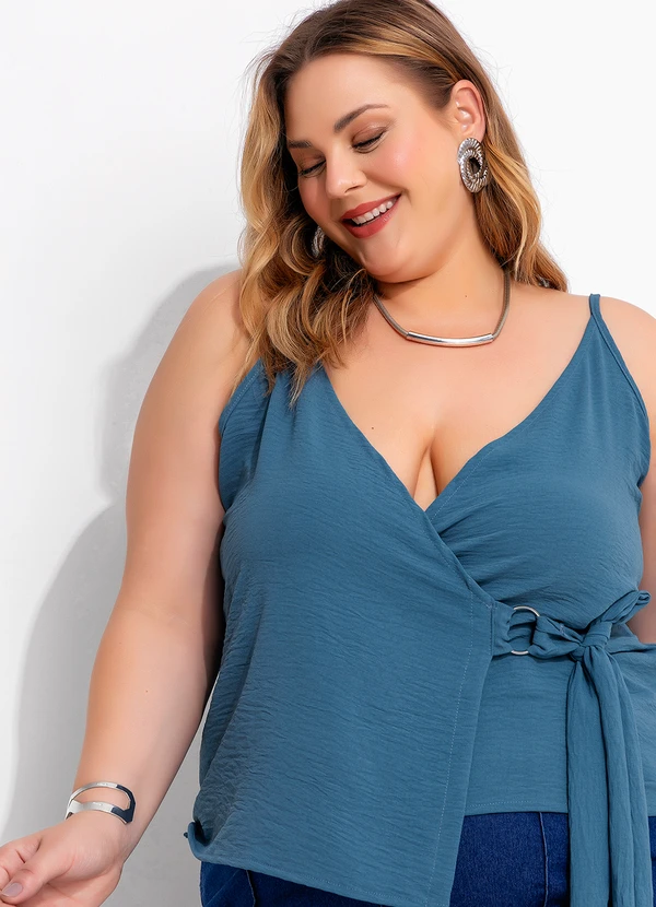 Marguerite - Blusa Azul em Crepe Plano 6