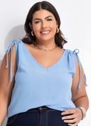 Blusa Azul em Crepe Plano