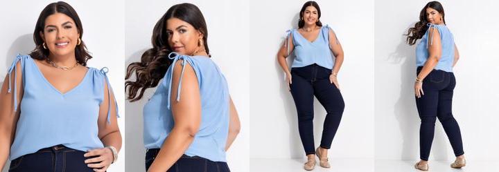 Blusa Azul em Crepe Plano