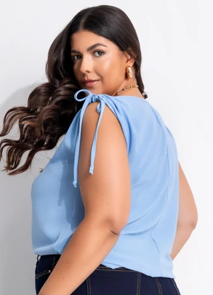 Marguerite - Blusa Azul em Crepe Plano - MARGUERITE