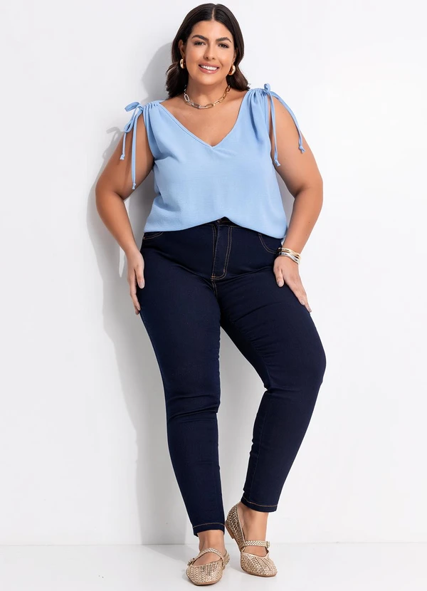 Marguerite - Blusa Azul em Crepe Plano 3