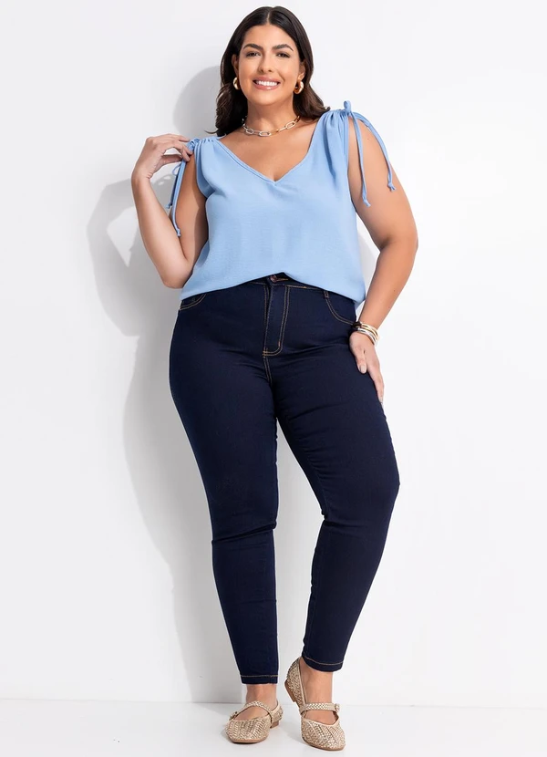 Marguerite - Blusa Azul em Crepe Plano 6