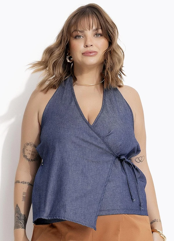 Marguerite - Blusa Azul em Jeans Leve