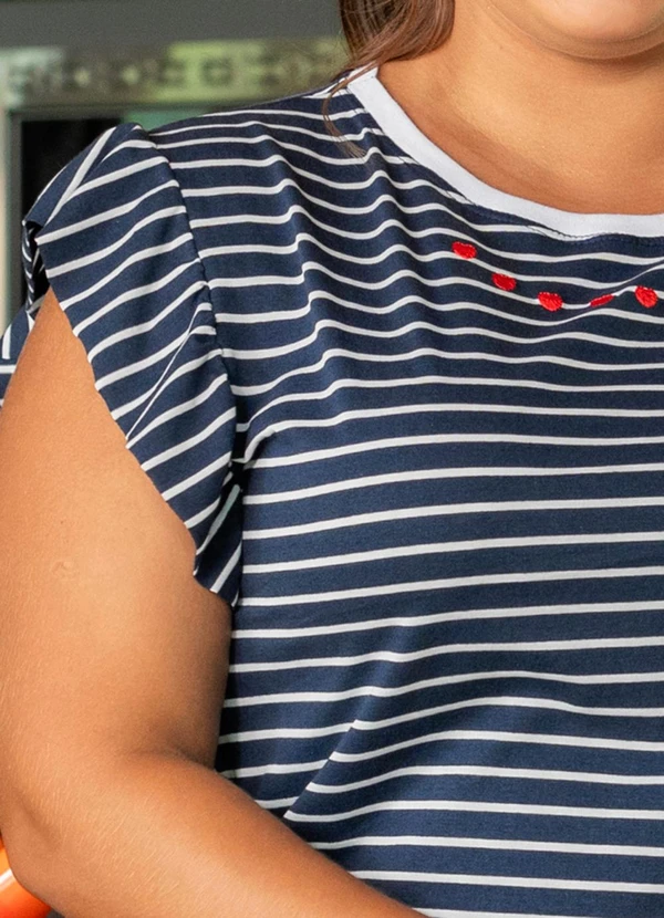 Marguerite - Blusa Azul Marinho em Malha Listrada 5