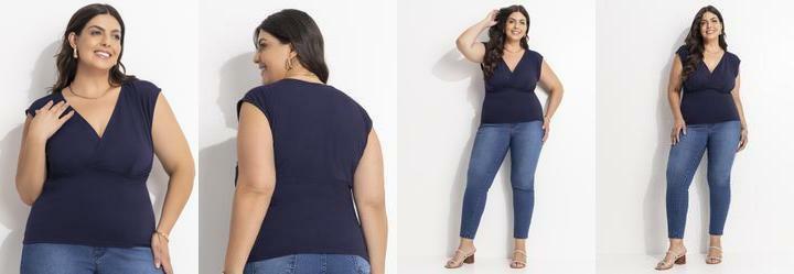 Blusa Azul Marinho em Malha Suede