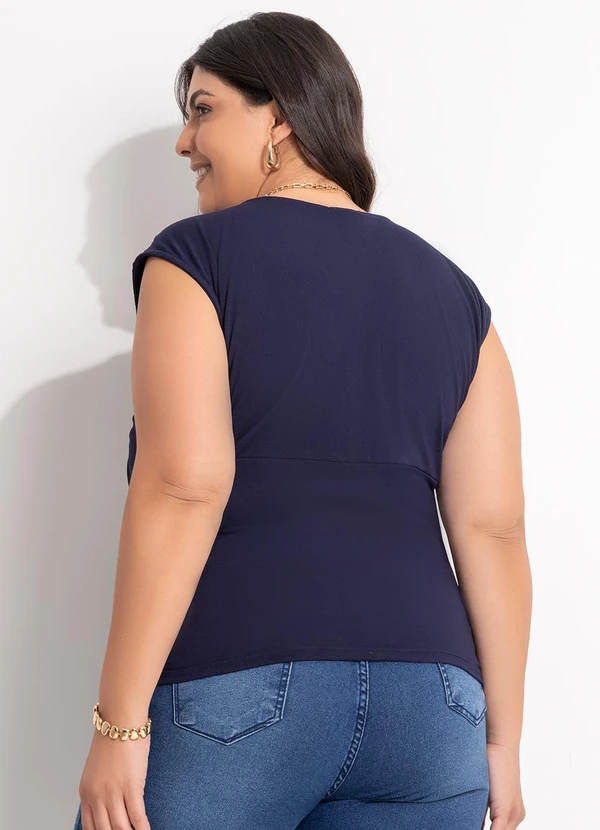 Marguerite - Blusa Azul Marinho em Malha Suede 2