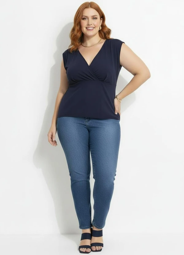 Marguerite - Blusa Azul Marinho em Malha Suede 3