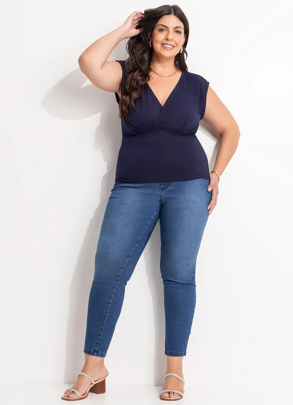 Marguerite - Blusa Azul Marinho em Malha Suede 7