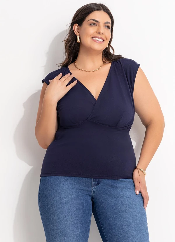 Marguerite - Blusa Azul Marinho em Malha Suede 8