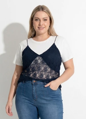 Marguerite - Blusa Azul Marinho em Renda de Alcinha - MARGUERITE
