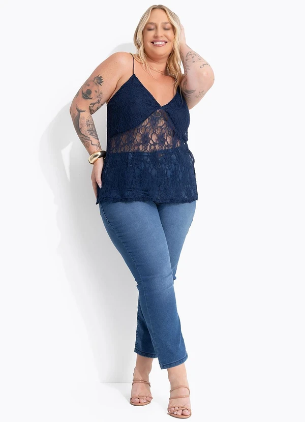 Marguerite - Blusa Azul Marinho em Renda de Alcinha