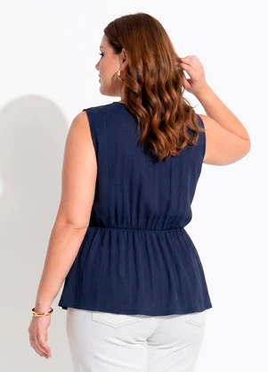 Marguerite - Blusa Azul Marinho Malha Plissada - MARGUERITE