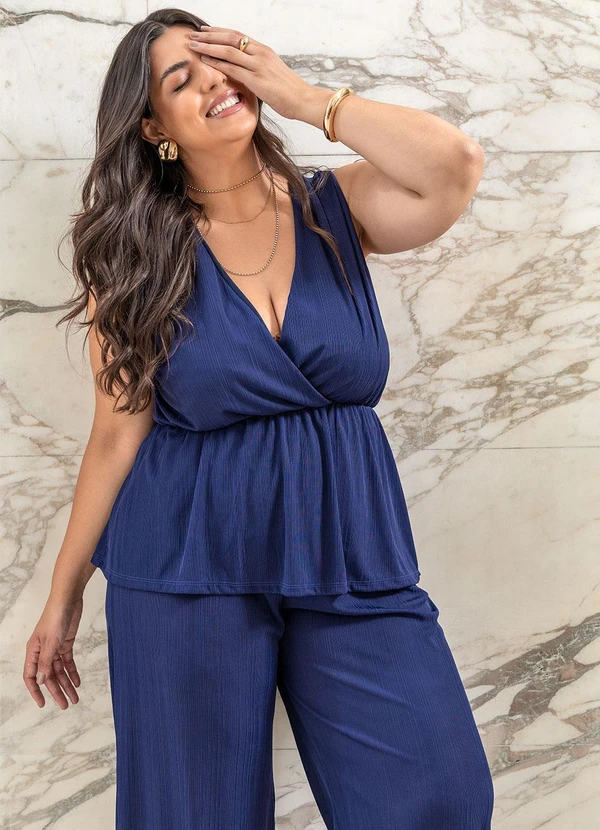 Marguerite - Blusa Azul Marinho Malha Plissada 6