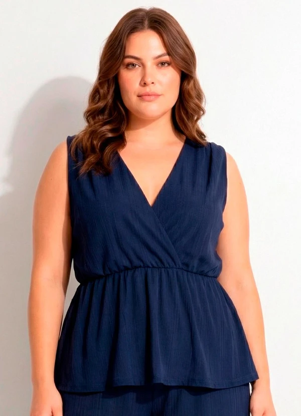 Marguerite - Blusa Azul Marinho Malha Plissada 8