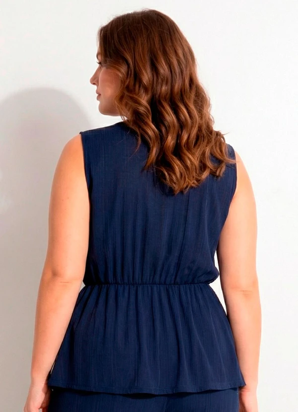 Marguerite - Blusa Azul Marinho Malha Plissada 9