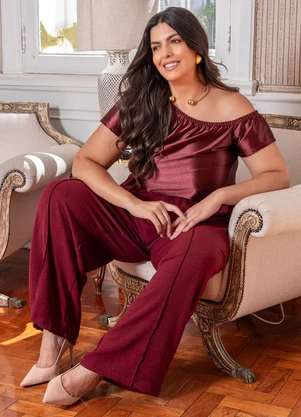Marguerite - Blusa Bordô em Malha Acetinada - MARGUERITE