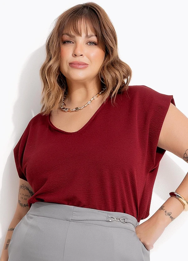 Marguerite - Blusa Bordô em Malha Anarruga
