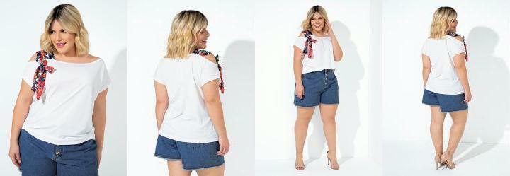 Blusa Branca com Decote Assimtrico Plus Size