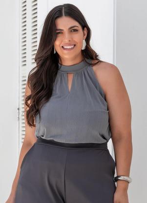 Blusa (Cinza) em Malha Plissada