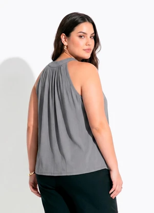 Marguerite - Blusa Cinza em Malha Plissada - MARGUERITE