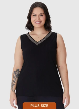 Malwee - Blusa em Malha Canelada Plus Preto - MALWEE