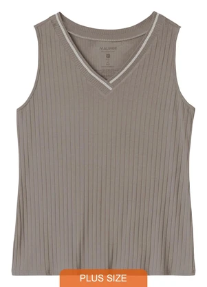 Malwee - Blusa em Malha Canelada Plus Taupe - MALWEE