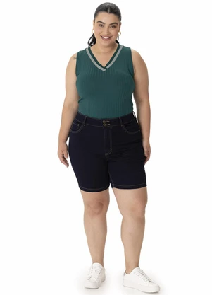 Malwee - Blusa em Malha Canelada Plus Verde Petróleo - MALWEE