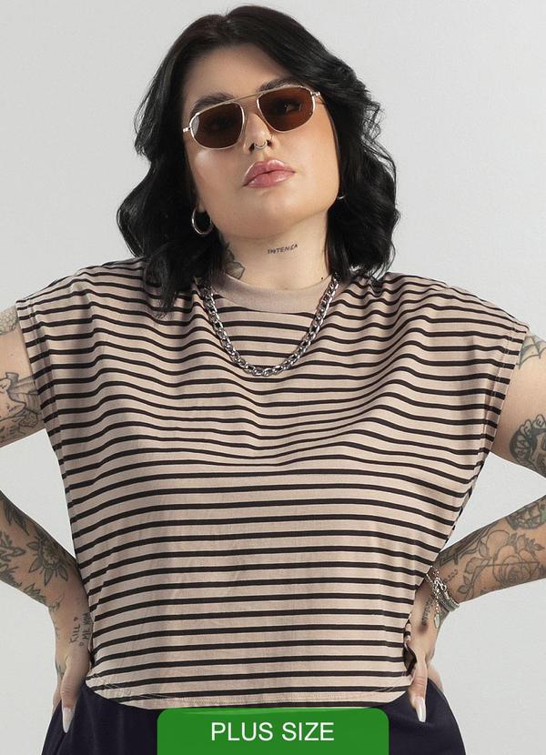 Cativa - Blusa Estilo Cropped Listrada Bege