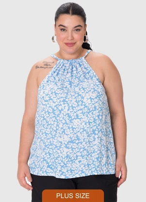 Malwee - Blusa Evasê Estampada com Amarração PlusAzul - MALWEE