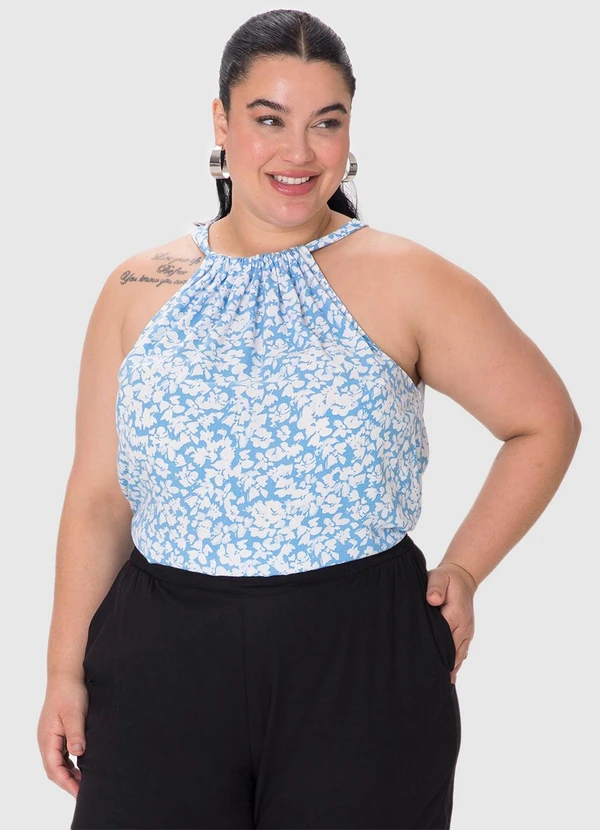 Malwee - Blusa Evasê Estampada com Amarração PlusAzul 2