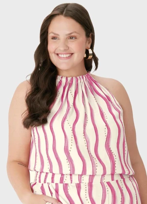 Malwee - Blusa Evasê Estampada com Amarração PlusRosa - MALWEE