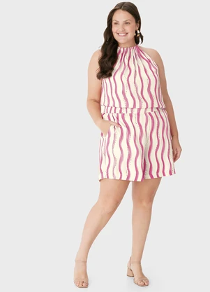 Malwee - Blusa Evasê Estampada com Amarração PlusRosa - MALWEE