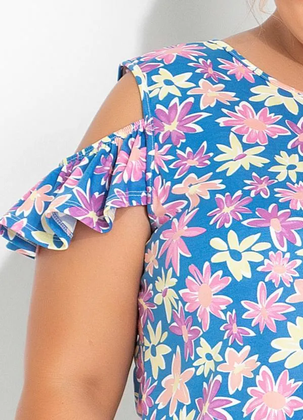 Marguerite - Blusa Floral Azul com Babados Plus Size 3