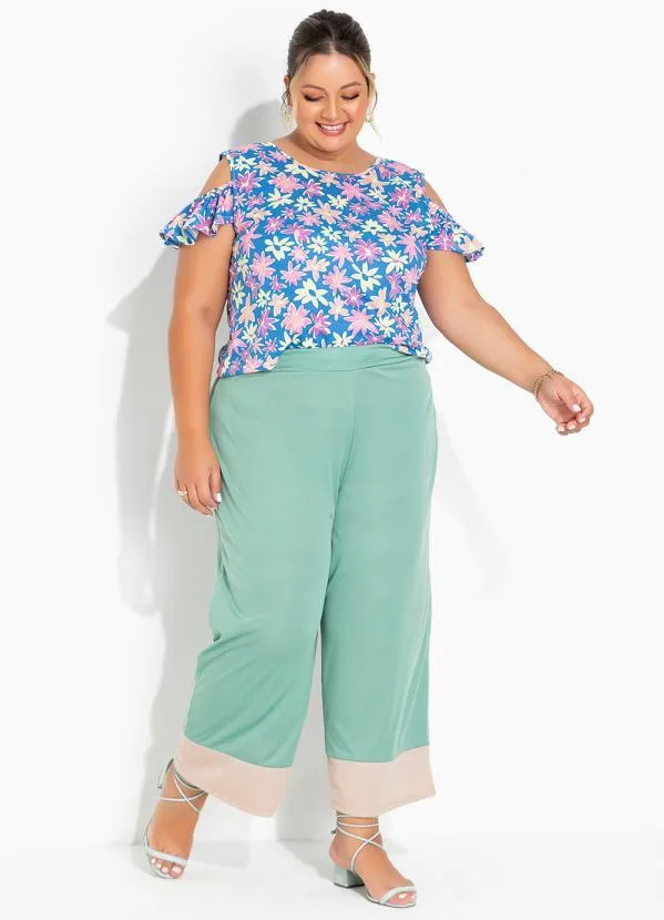Marguerite - Blusa Floral Azul com Babados Plus Size 4