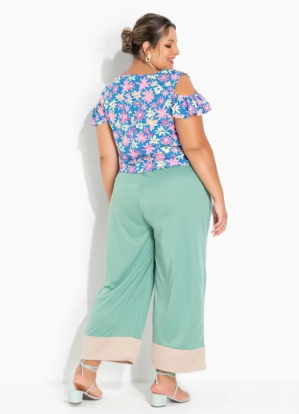 Marguerite - Blusa Floral Azul com Babados Plus Size 5